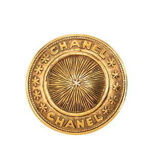 Chanel Logo Vintage Round Brooch Gold Plated Women's CHANEL